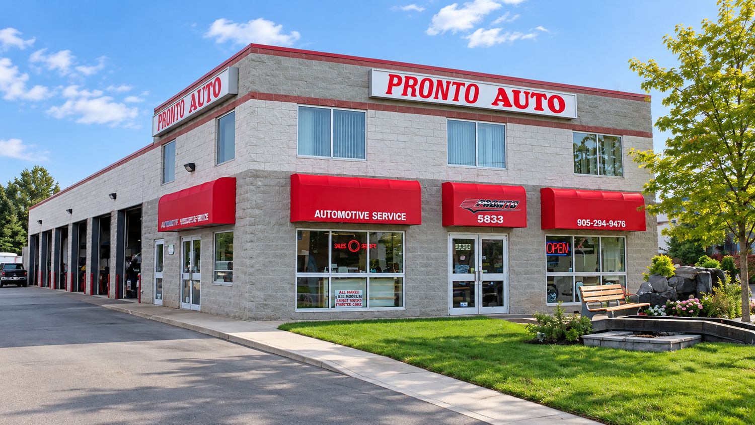 Pronto Automotive shop exterior at 5833 Highway 7 East in Markham.